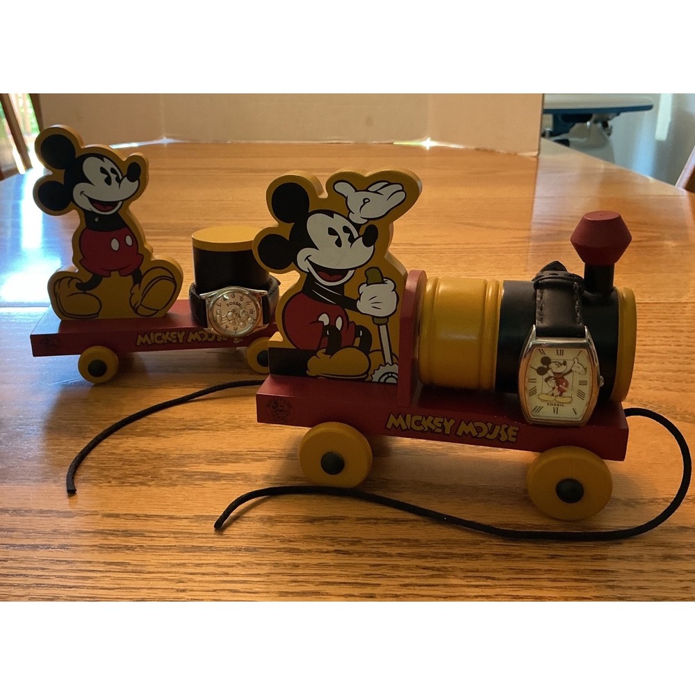 Fossil Mickey Mouse Limited Edition Watch Set Wooden Train Display LI-1563 Mens
